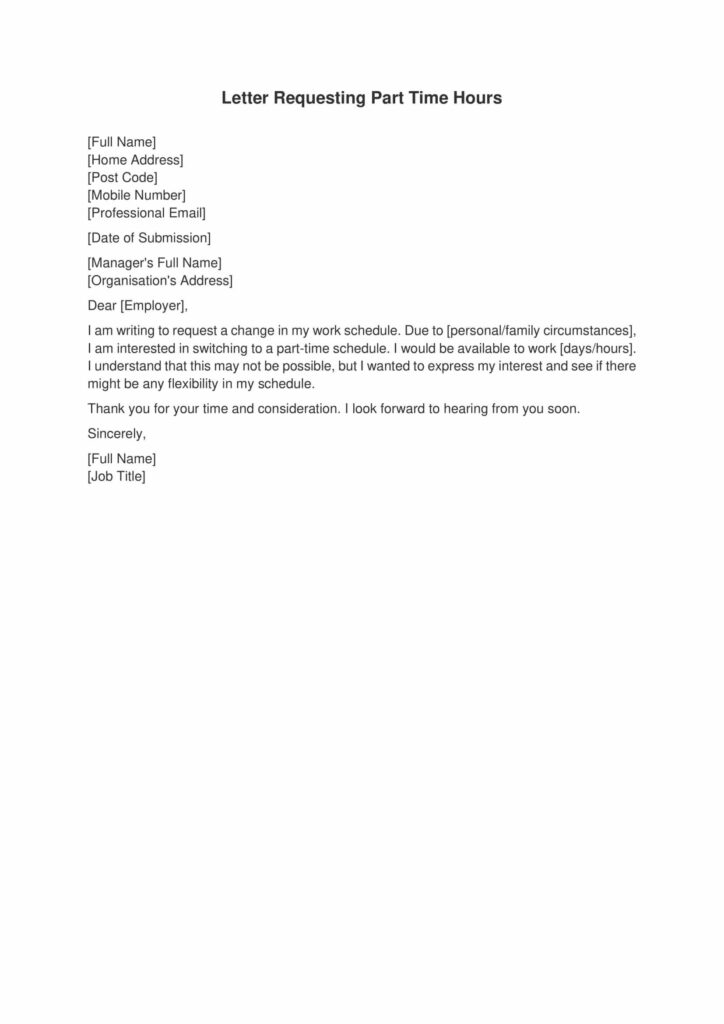 Letter Requesting Part Time Hours - Draft Destiny