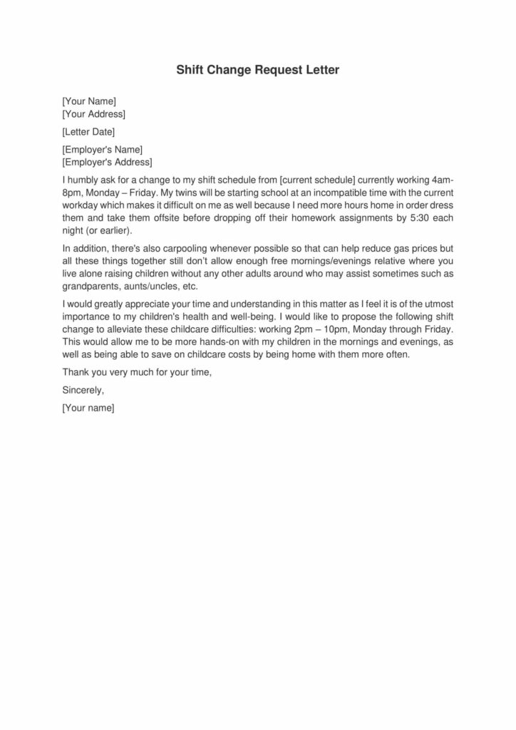 Shift Change Request Letter - Draft Destiny