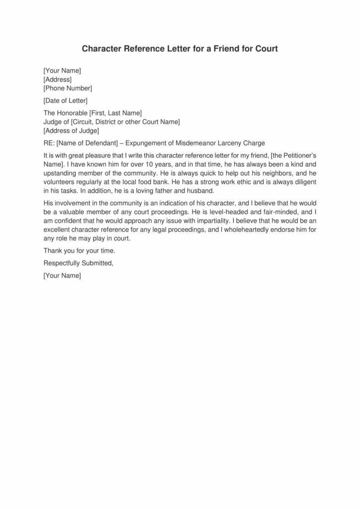 Character Reference Letter for a Friend for Court