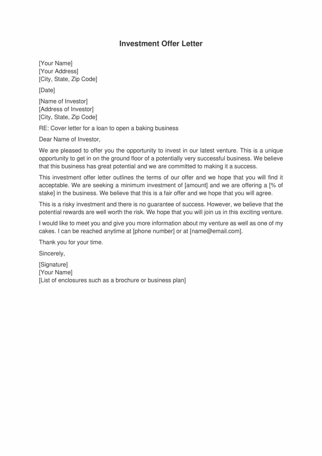 Investment Offer Letter - Draft Destiny