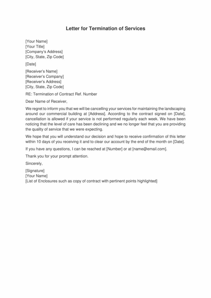 Letter for Termination of Services