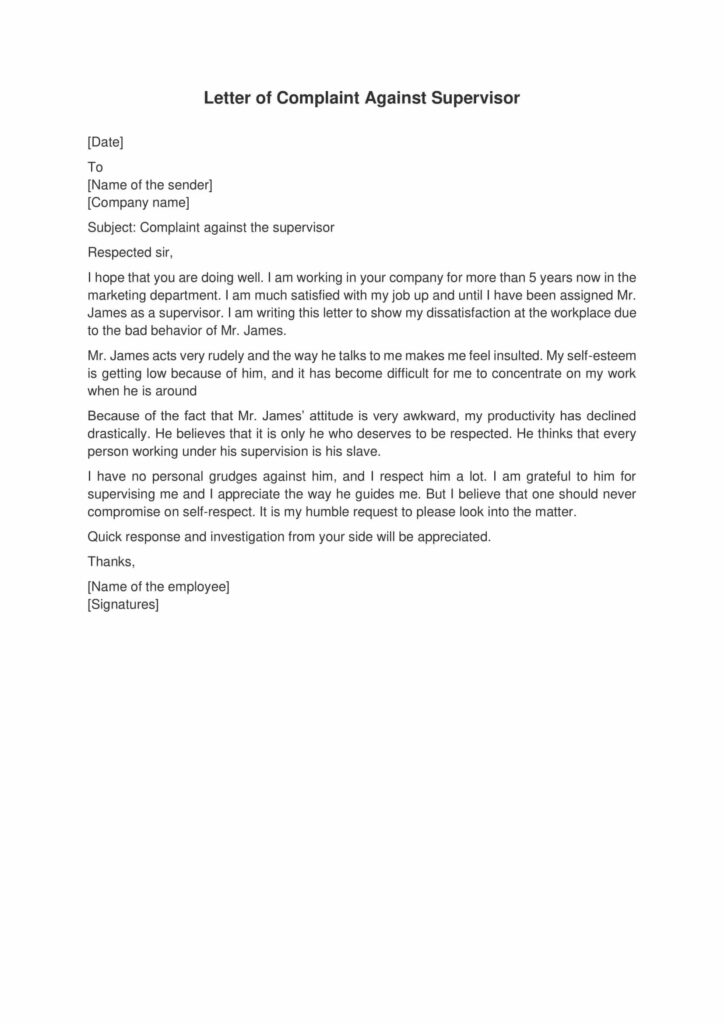 Letter of Complaint Against Supervisor