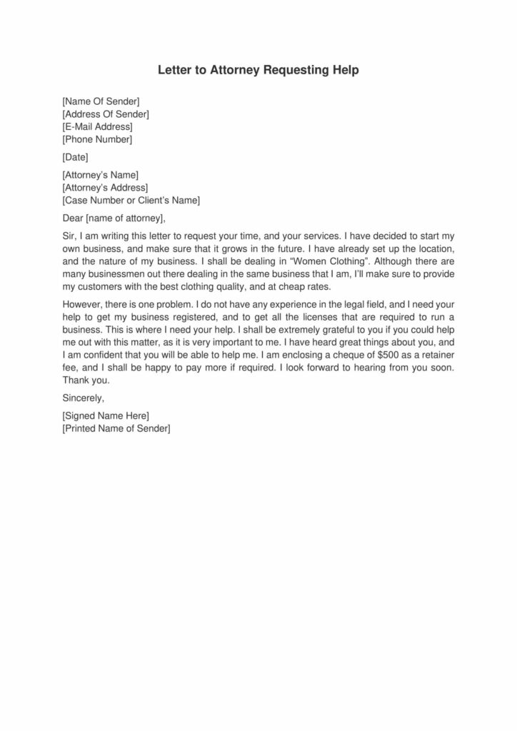 Letter to Attorney Requesting Help