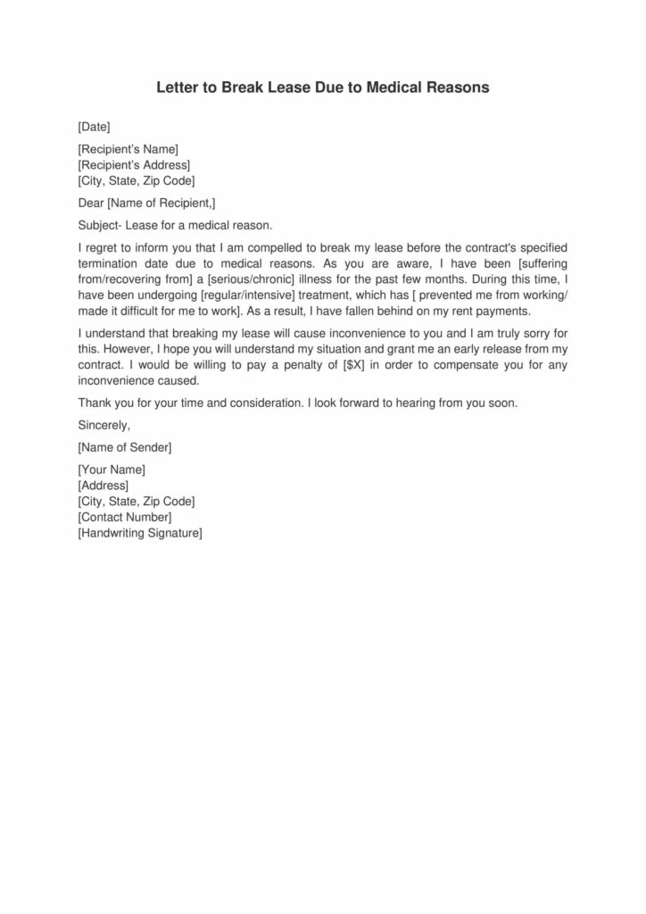 Letter to Break Lease Due to Medical Reasons