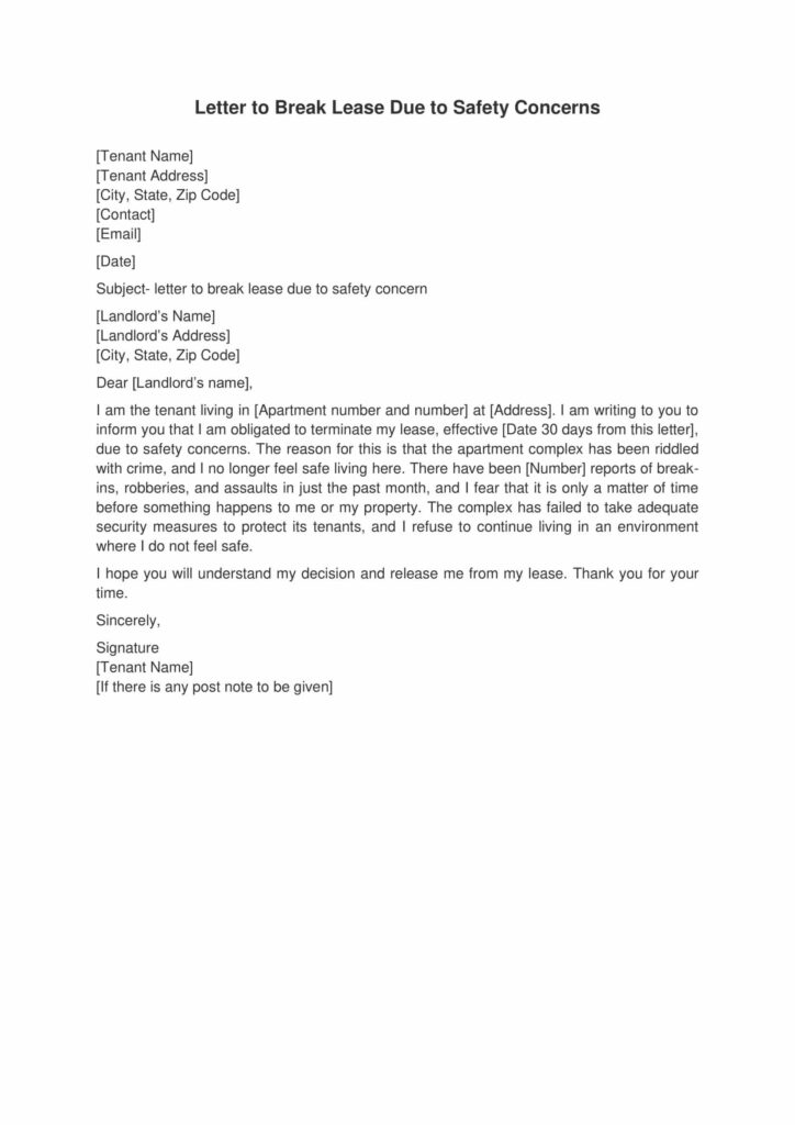 Letter to Break Lease Due to Safety Concerns