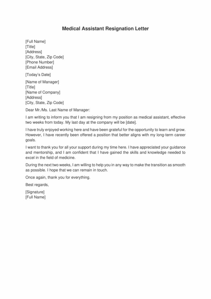 Medical Assistant Resignation Letter