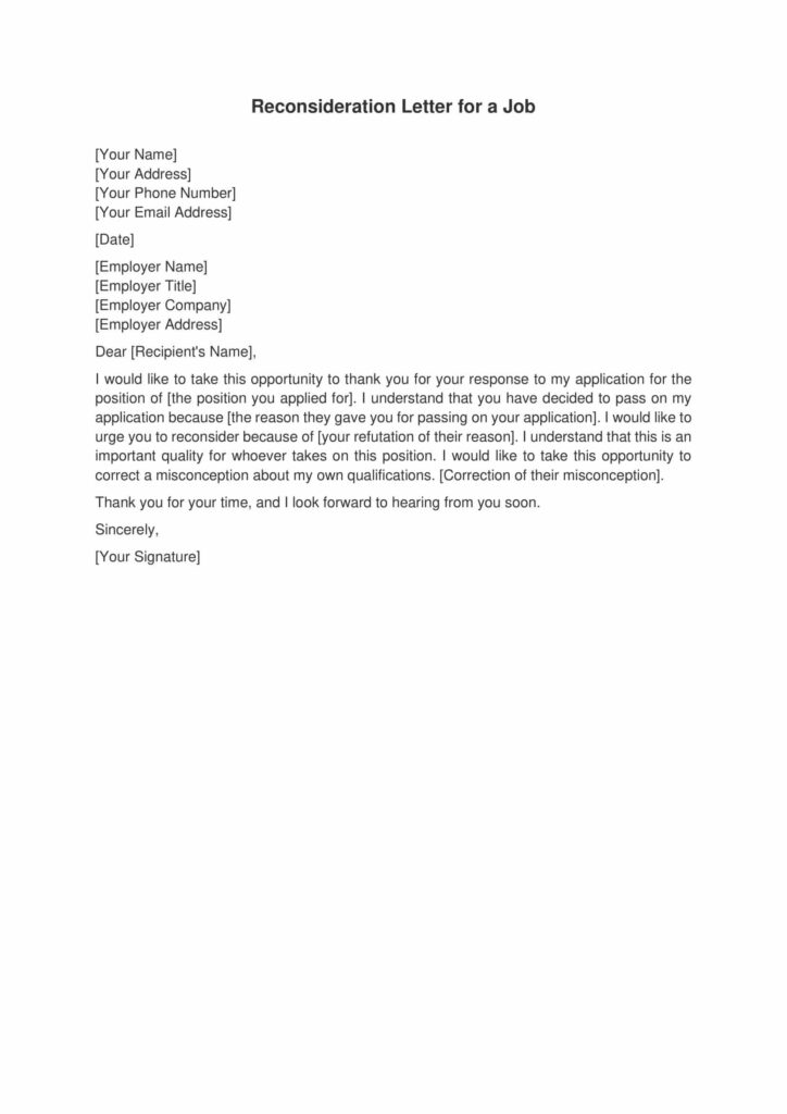 Reconsideration Letter for a Job