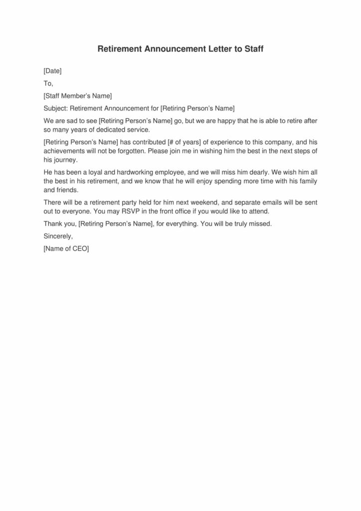 Retirement Announcement Letter to Staff