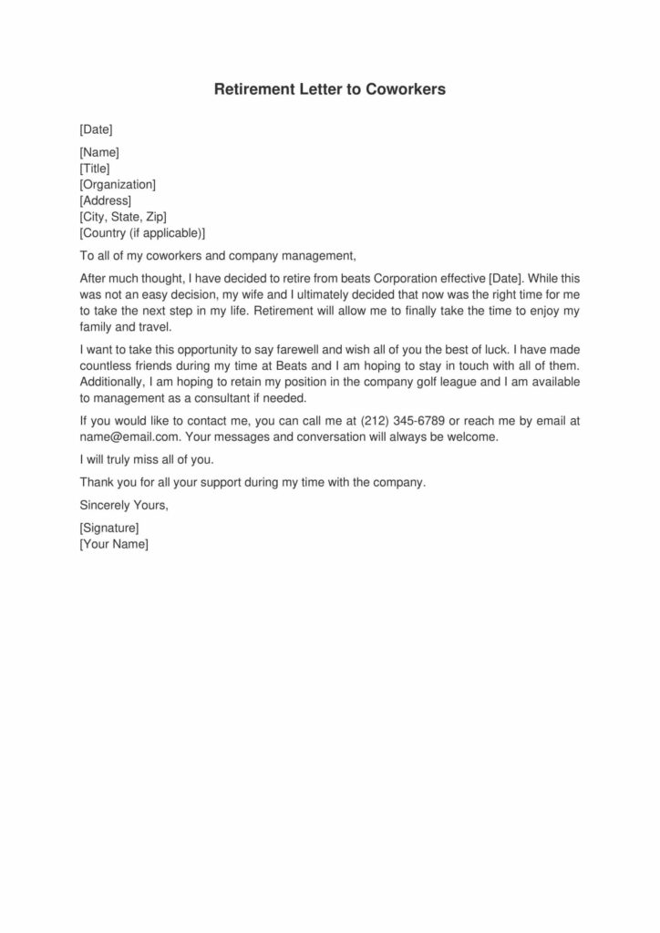 Retirement Letter to Coworkers