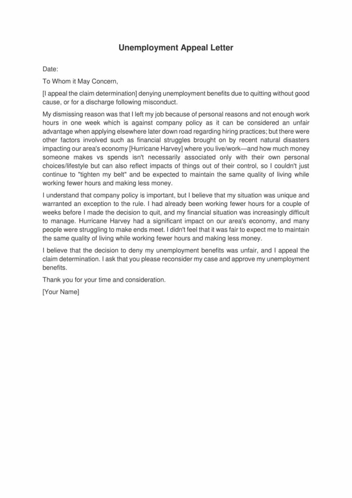 Unemployment Appeal Letter